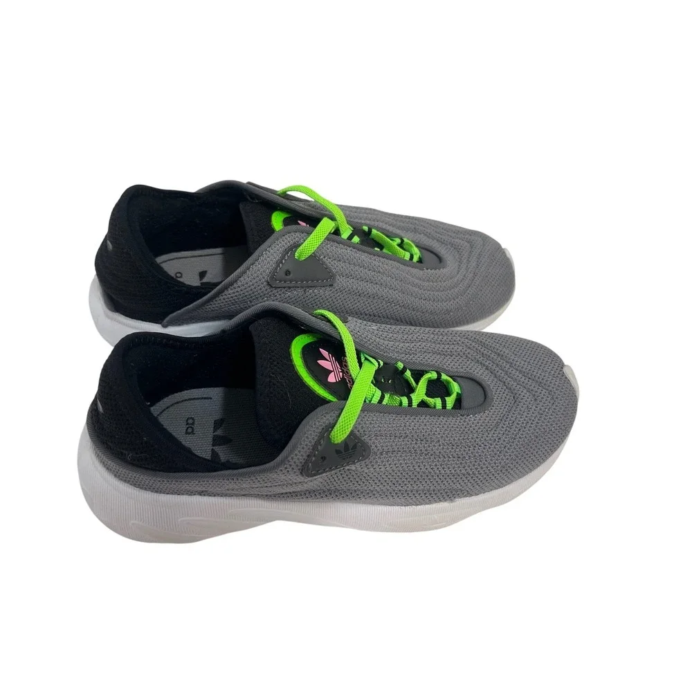 Adidas Ozelia Kids Shoes Size 2 Grey Black Lime Green‎ Sneakers FZ6074